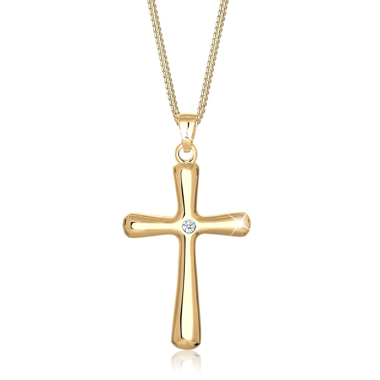 Elli Halsketten - Halskette Kreuz Diamant Konfirmation Kommunion 925 - Gr. unisize - in Gold - für Damen