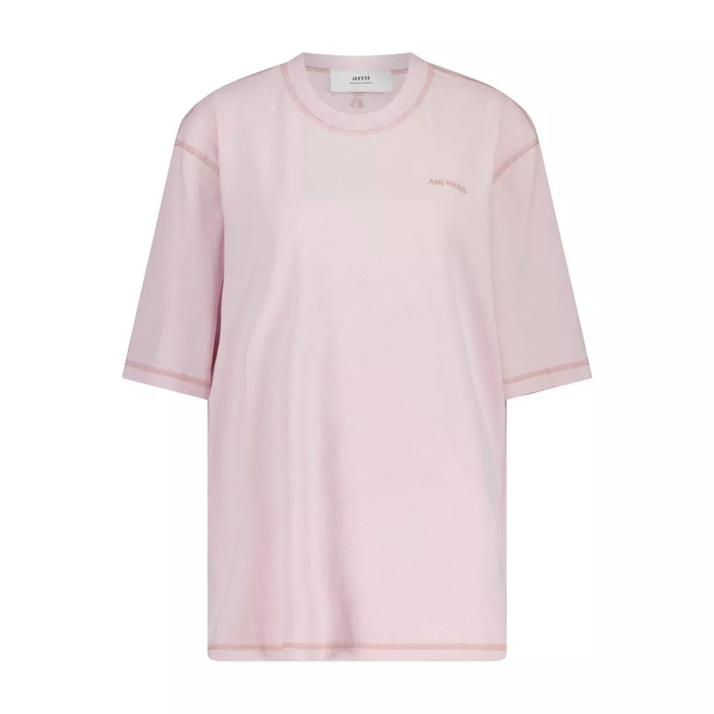 AMI Paris T-Shirt T-Shirt mit Logo-Stickerei Rosa(Image 3)