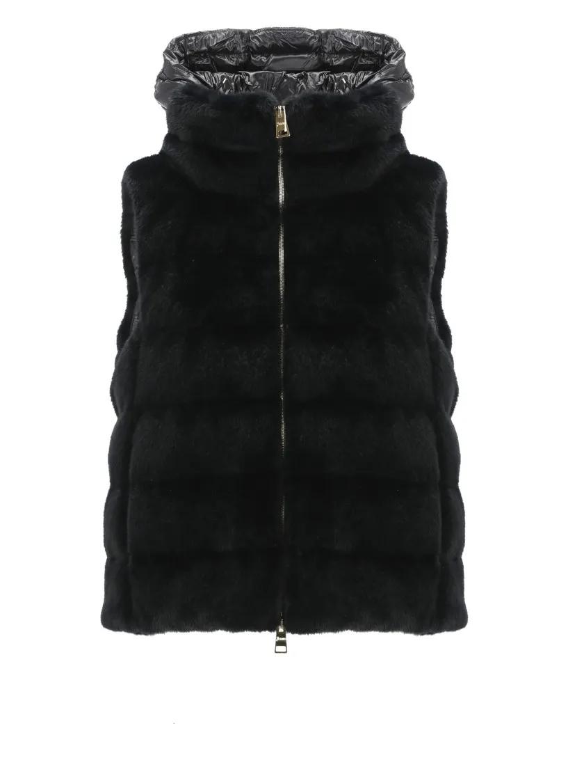 Herno - Vest With Faux Fur - Größe 44 - schwarz