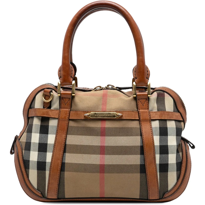 Burberry Sac à bandoulière Small Leather Trimmed House Check Canvas Bridle Or braun