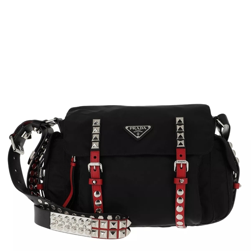 Prada Shoulder Bag Nylon/Leather Black/Red Crossbody Bag