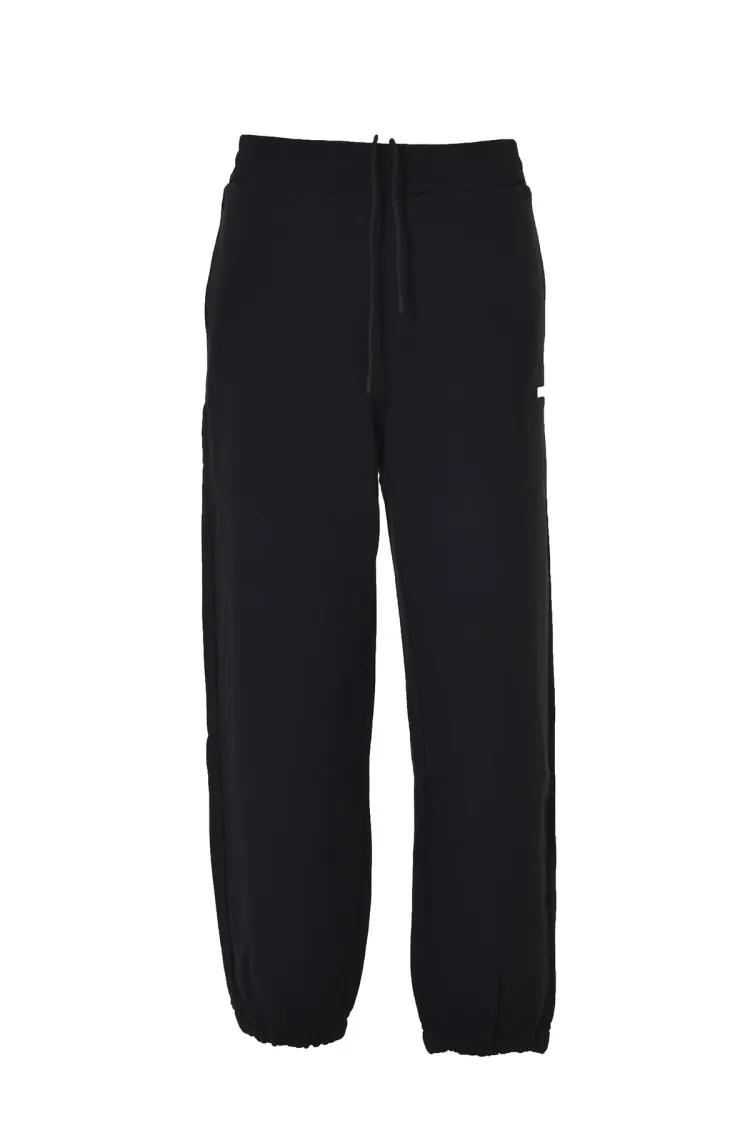 Thumbnail - MSGM - Black Cotton Fleece Pants With Logo Print - Größe L - schwarz