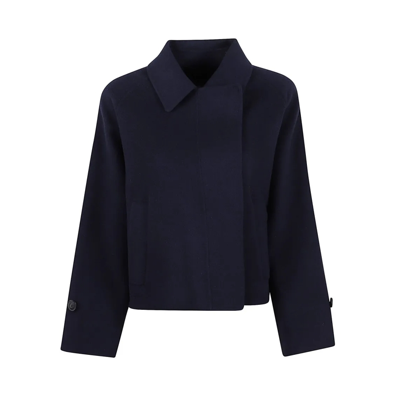 Max Mara Veste de transition Cropped Wool Jacket With Classic Collar Blue