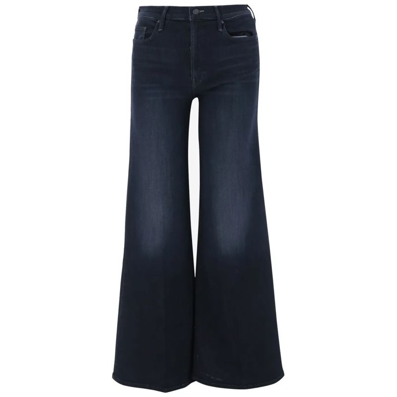 Mother Jeans Wide-Leg Stretch Cotton Blend Jeans Blue