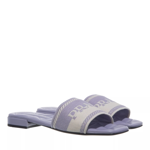 Prada Logo Embroidered Slip On Sandals Grey Slide