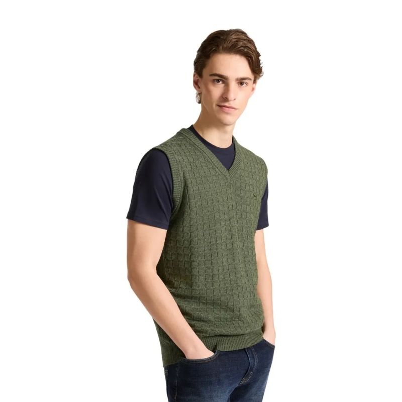 Harmont & Blaine  Textured Knit Gilet With Ribbed V-Neck Grey