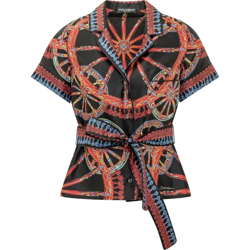 Dolce&Gabbana Bluse Camicia a Pois con Taschino Applicato schwarz