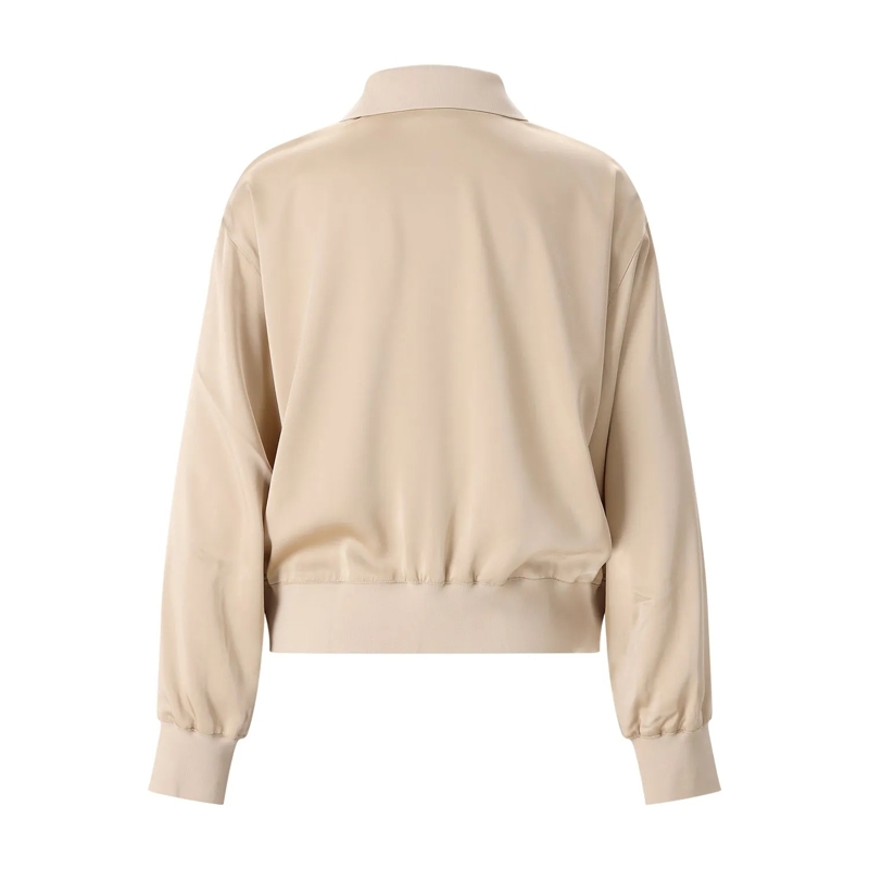 Lacoste T-shirt Langarmshirt mit Kragen aus Satin braun