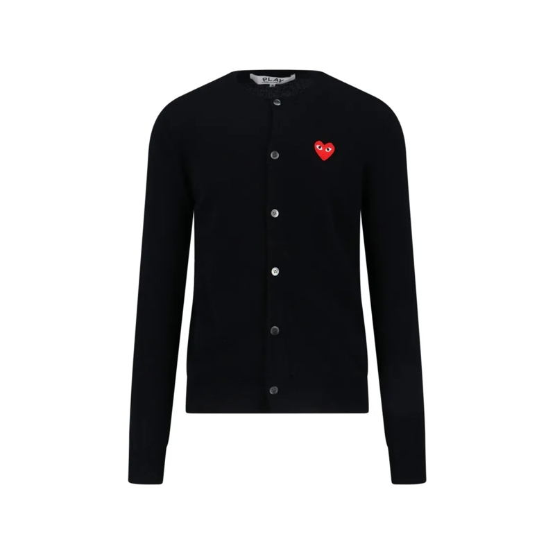 Comme des Garcons Strickjacke Contrast-Embroidered Black Wool Cardigan Black