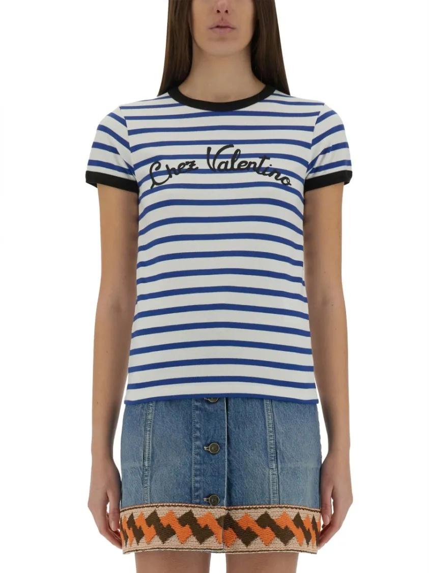 Thumbnail - Valentino Garavani - Striped Cotton Jersey T-Shirt - Größe L - blau