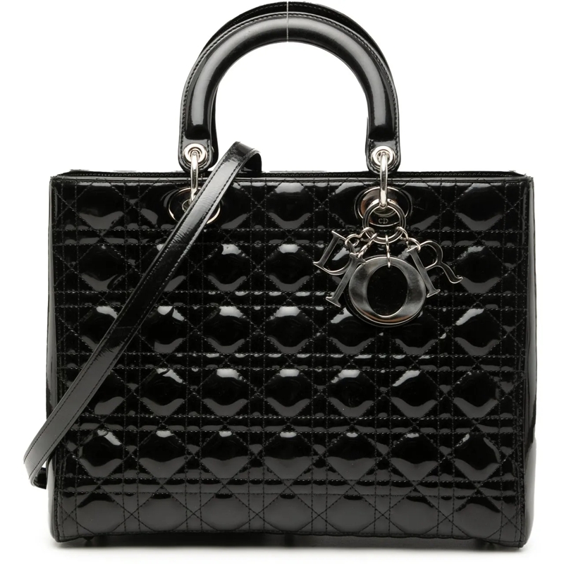 Christian Dior Schultertasche Large Patent Cannage Lady Dior schwarz