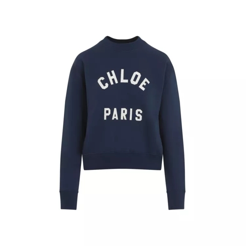 Chloé Logo Navy Blue Cotton Sweater Blue 