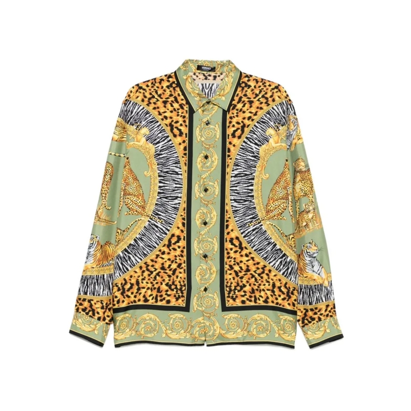 Versace Hemd Sage Green Casual Shirt Brown