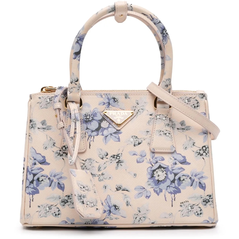 Prada Sac à bandoulière Small Saffiano Lux Galleria Floral Print Double Zi rose