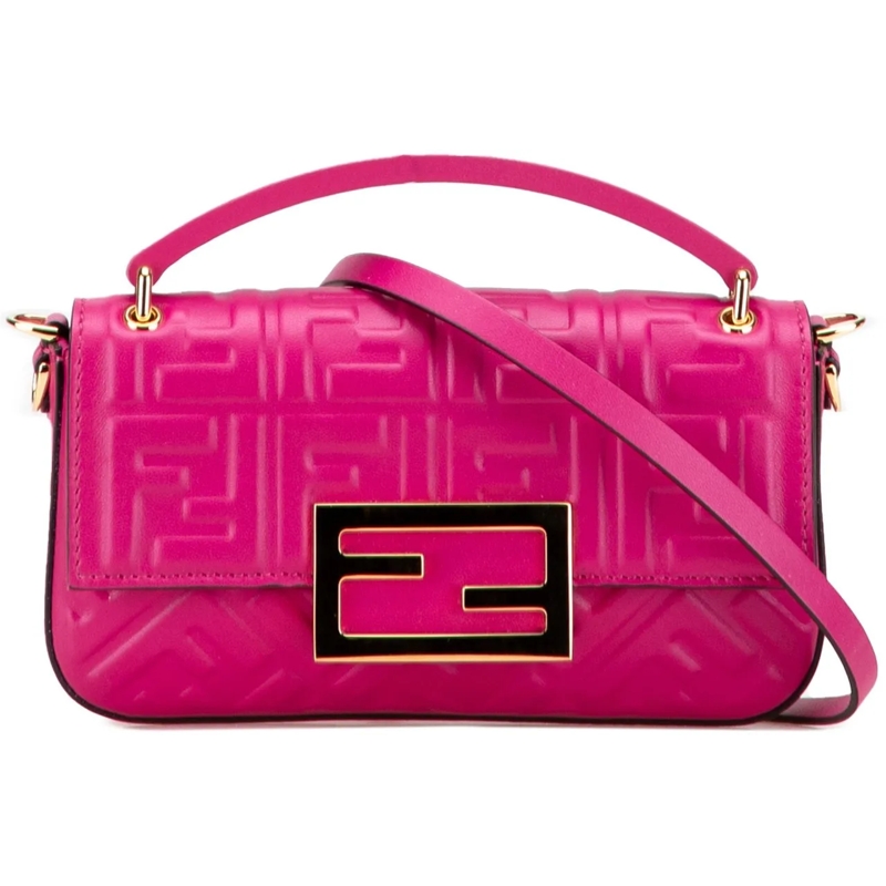 Fendi Schultertasche Zucca Embossed Leather Baguette Phone Pouch Satche rose