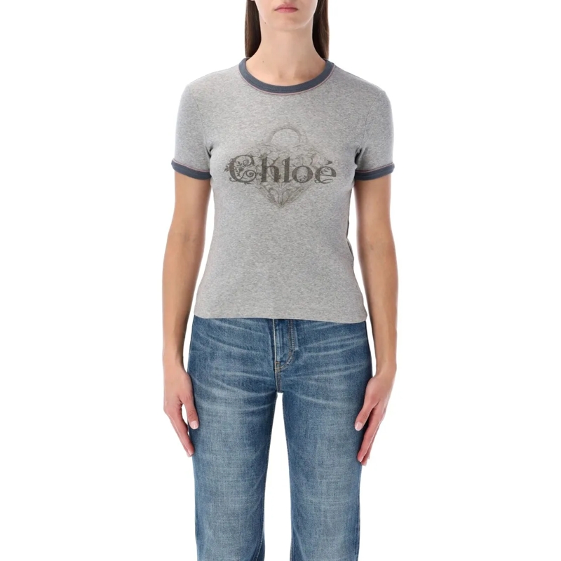 Chloé T-shirt Chloé Grey Chiné Jersey Baby-Fit T-Shirt Blue