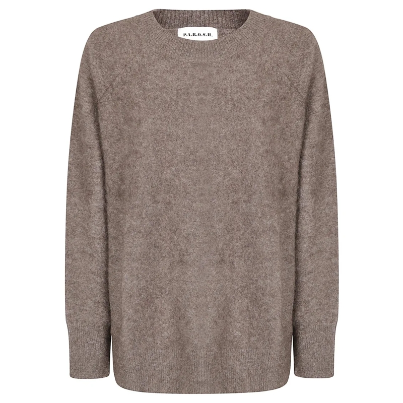P.A.R.O.S.H. Pull Oversized Wool Sweater With Wide Round Neckline Neutrals