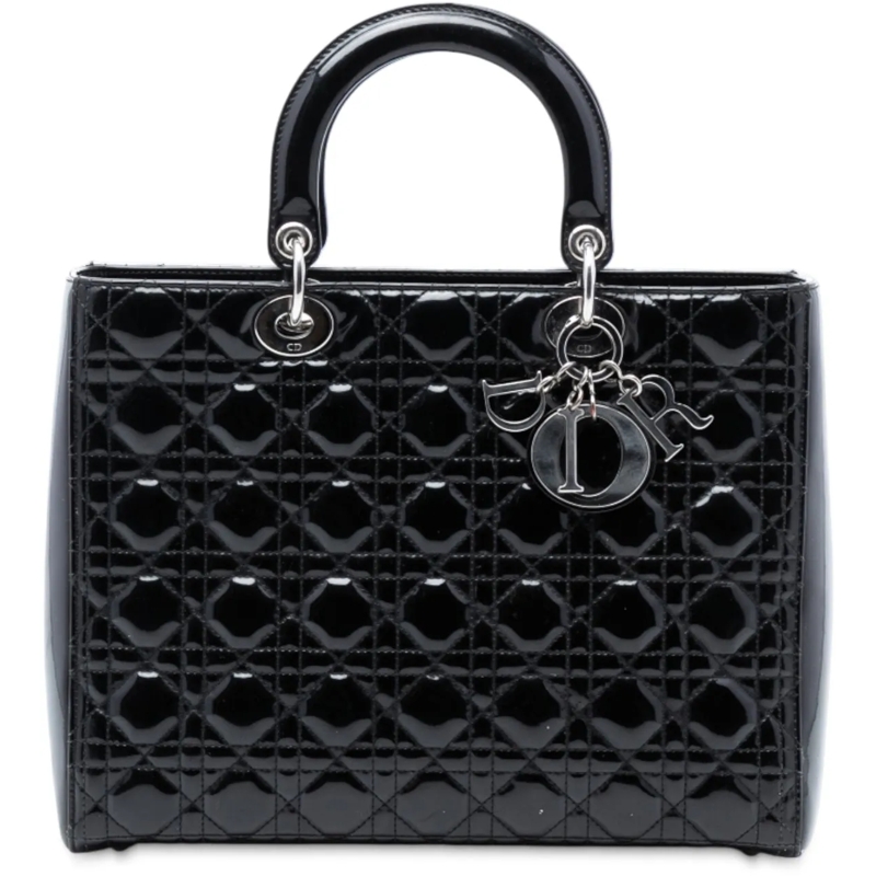 Christian Dior Schultertasche Large Patent Cannage Lady Dior schwarz