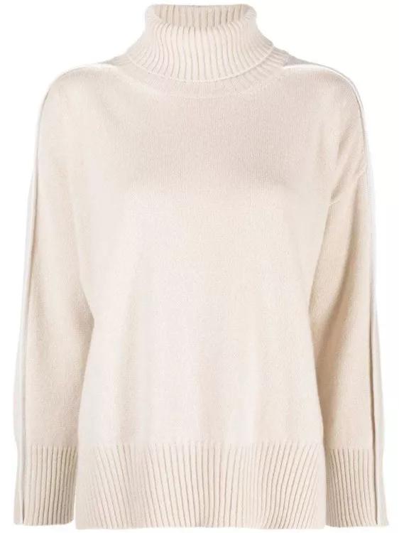 Lorena Antoniazzi - Piped-Trim Roll-Neck Knitwear Beige Jumper - Größe 44 -