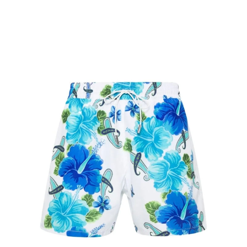 Etro  Floral Print Taffeta Swim Shorts White