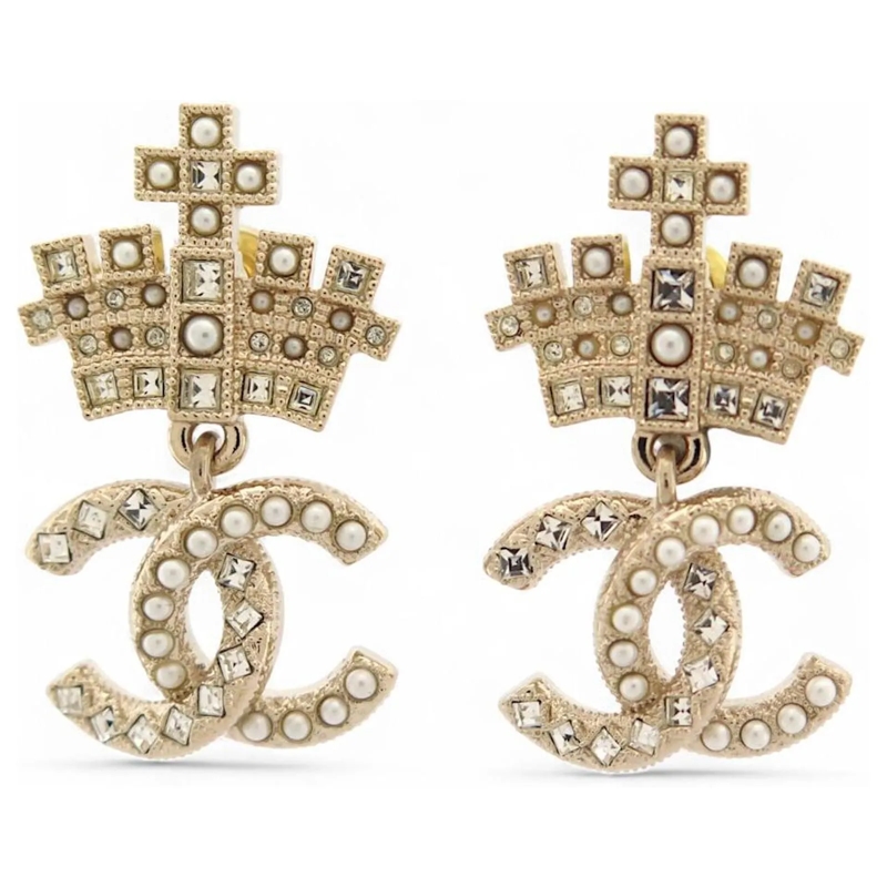 Chanel Ohrstecker NEUE CHANEL AB6559 CC LOGO KRONEN HÃ„NGEOHRRINGE gold