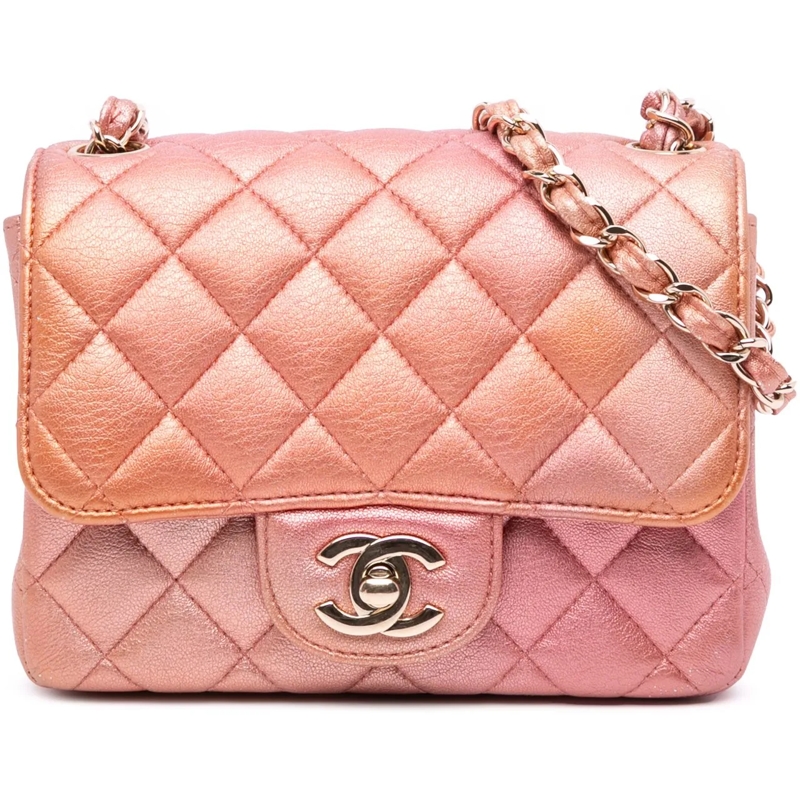 Chanel Sac à bandoulière Mini Square Iridescent Calfskin Flap orange