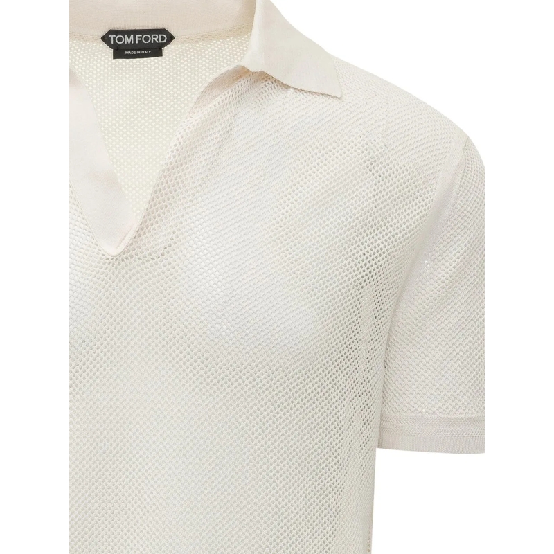 Tom Ford Poloshirt Polo Senza Bottoni a Maniche Corte weiß(Image 3)