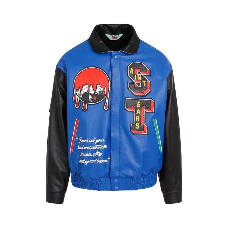 Saint Mxxxxxx Bomberjacke Varsity Multi Cowhide Jacket Blue