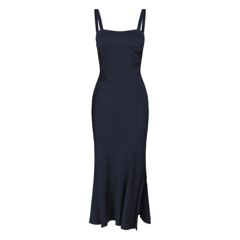 Victoria Beckham  Minimalistic Dress With Refined Silhouette Blue
