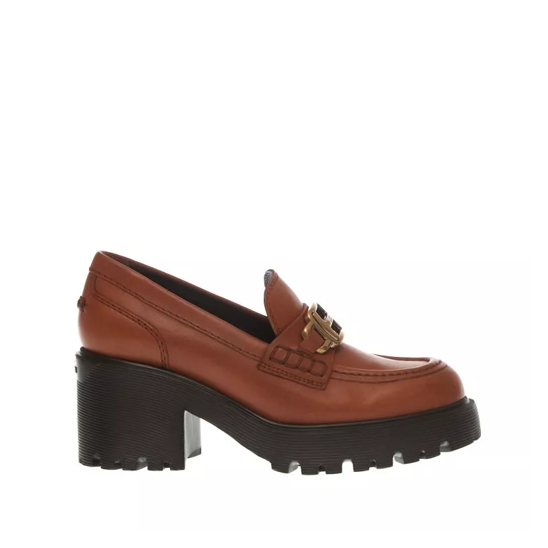 Hogan Loafer Medium Moccasin In Tan Leather Brown
