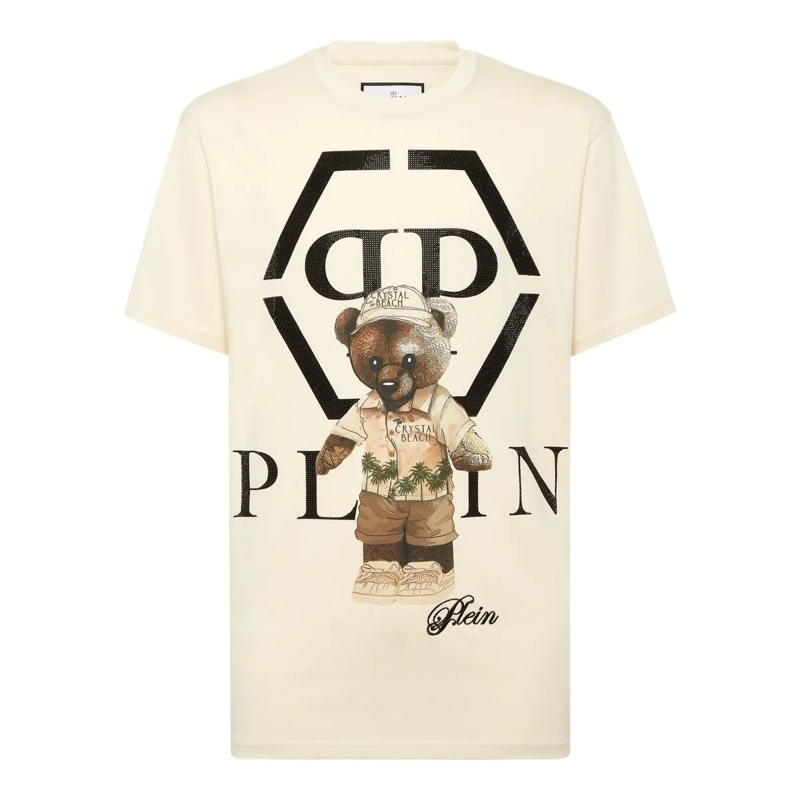 Philipp Plein T-Shirt T-Shirt Rundhalsausschnitt Ls Teddy Mit Schmuckste beige