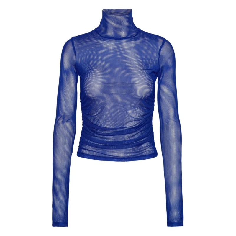 Rotate Top met lange mouwen Long-Sleeved Sheer Turtleneck Top With Textured Ru Blue