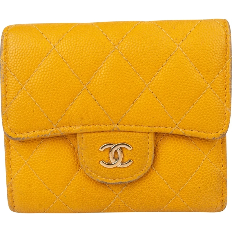 Chanel Geldbörse Chanel Quilted Caviar Leather CC Wallet gelb