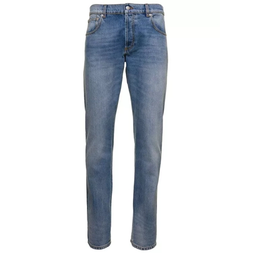 Alexander McQueen Light Blue Straight Five-Pockets Jeans In Cotton D Blue Jeans med raka ben