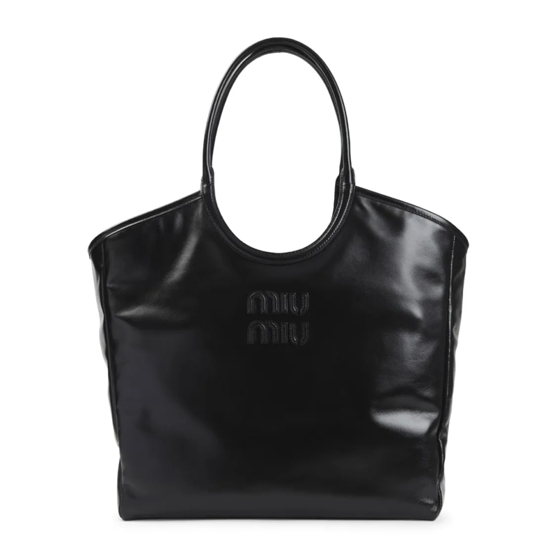 Miu Miu Draagtas Smooth Calf Leather Handbag With Embossed Logo Black