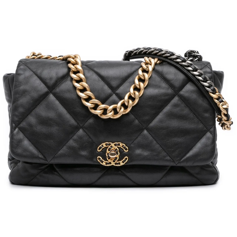 Chanel Sac à bandoulière Maxi Lambskin 19 Flap schwarz