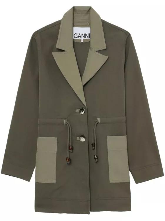 GANNI - Button-Down Drawstring Twill Jacket - Größe 36 - green