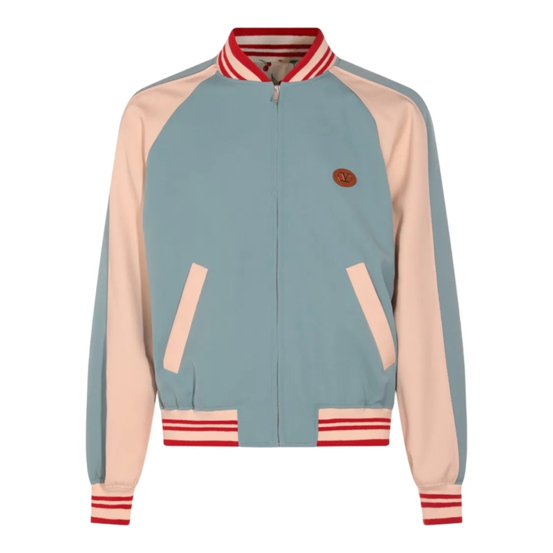 Valentino Garavani Bomberjack Light Blue Jacket With Peach Accents Grey