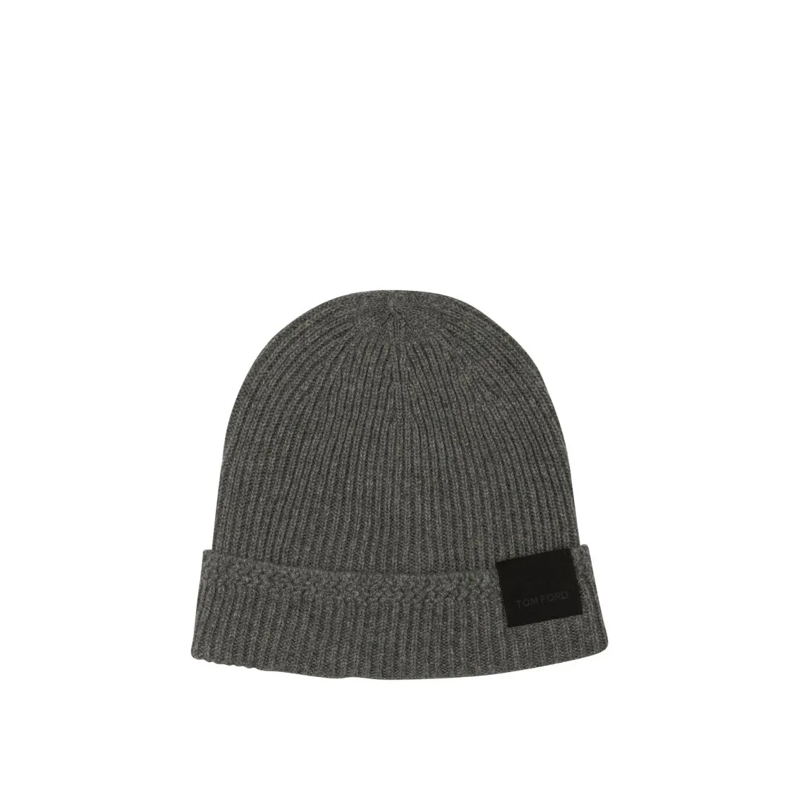 Tom Ford Hut Ribbed Cashmere Hat With Folded Cuff Grey