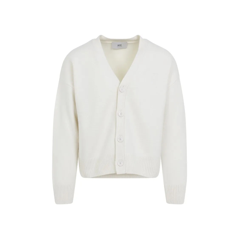AMI Paris Strickjacke Warm Wool-Cashmere Blend Cardigan With V-Neck And  White