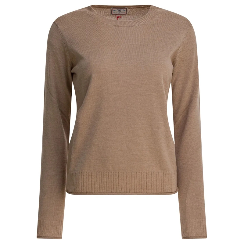 Ines De La Fressange Pull Ribbed Merino Wool Knitwear With Crew Neckline Brown