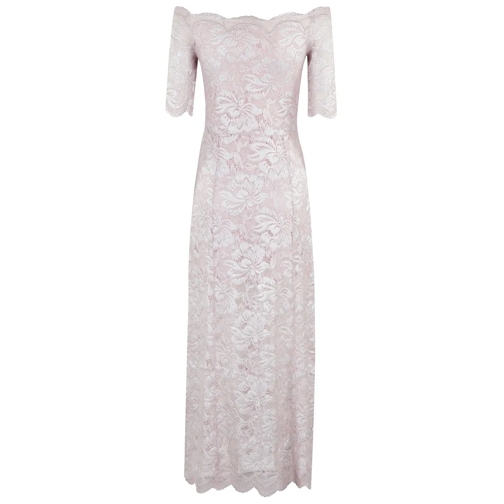 Paco Rabanne  Fitted Off-The-Shoulder Lace Midi Dress With Silve Pink