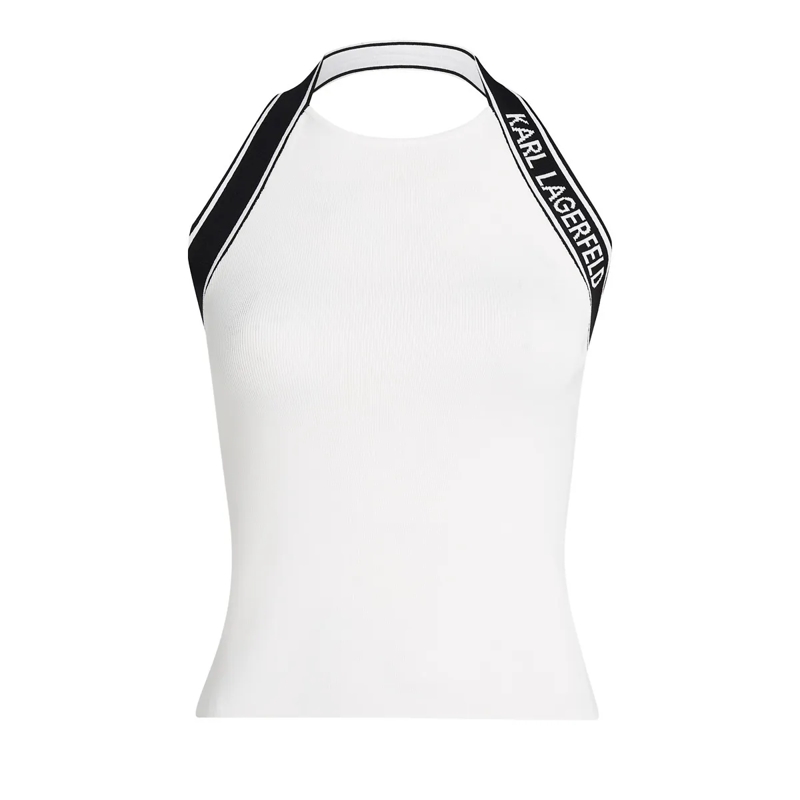 Karl Lagerfeld  HALTERNECK-TOP MIT KARL-LOGO weiss