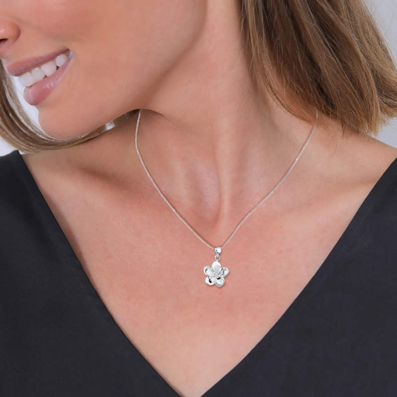 Elli Mittellange Halskette Halskette Frangipani Blüte Diamant (0.03 ct) 925 S weiss(Image 9)