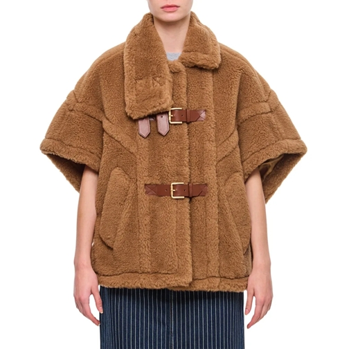 Max Mara Umhang New Rodano Buckle Detail Teddy Cape Brown