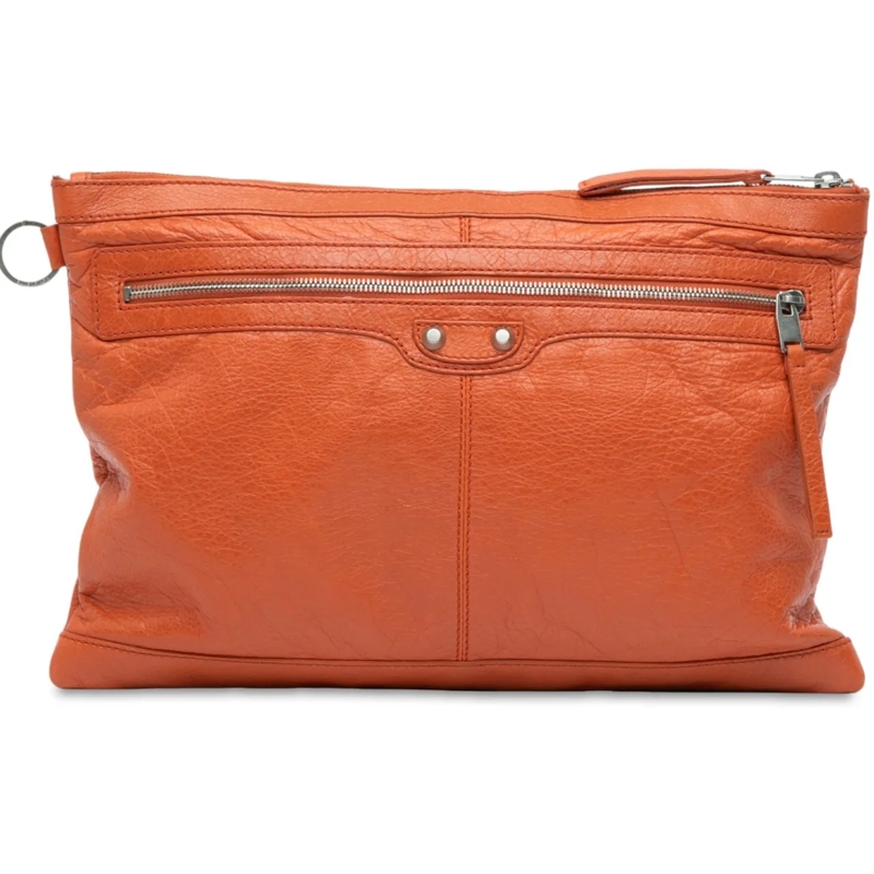 Balenciaga Clutch Lambskin Motocross Classic Clip L Clutch orange