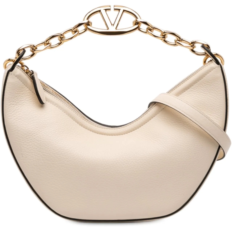 Valentino Garavani Schultertasche Small Grainy Calfskin VLogo Moon Hobo weiß