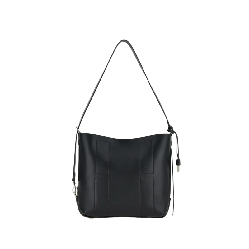 Hogan Schultertasche Structured Black Leather Hobo Bag Black