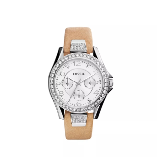 Fossil ES3889 Riley Leather Silver Chronograph