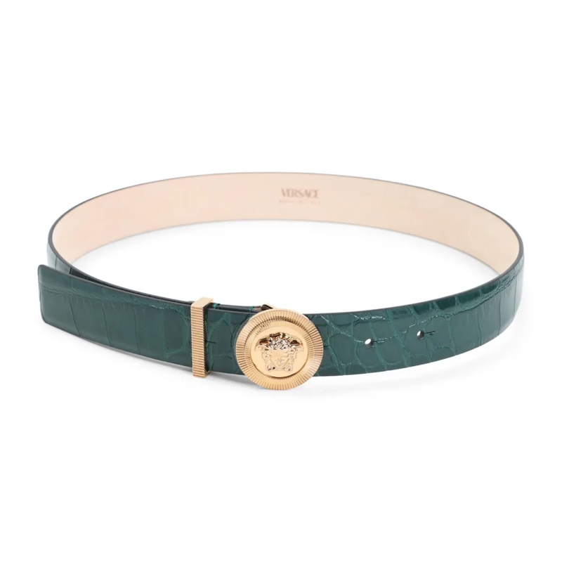 Versace Gürtel Textured Green Calf Leather Belt Grey
